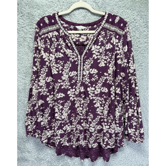 Lucky Brand Tops - Lucky Brand Womens Top 3X Split V‎ Neck Embroidered Floral Boho